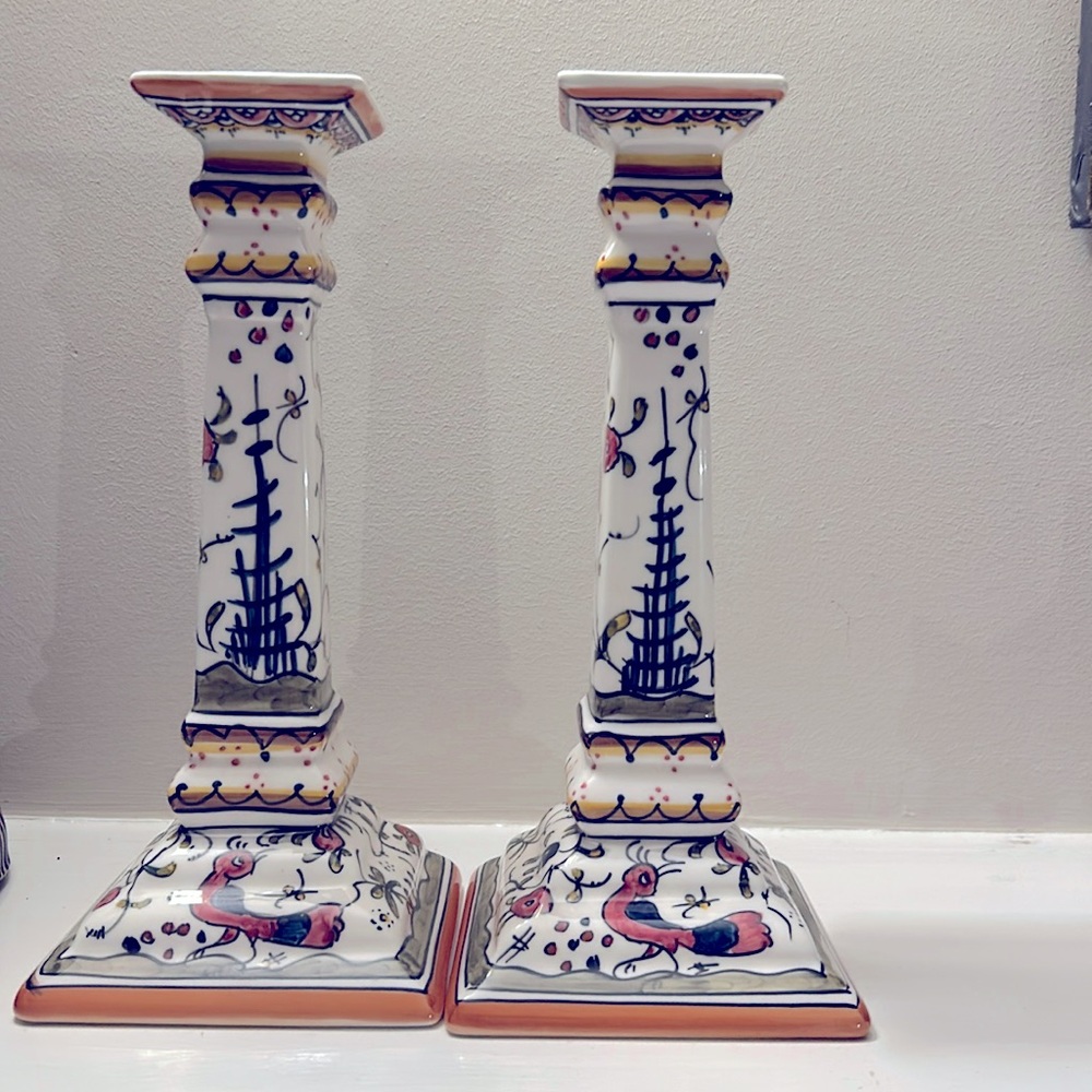 Pair of Hand painted candle sticks